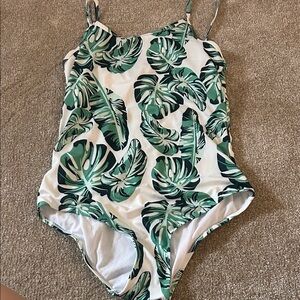 Tropical Leaf Print One Piece Swimsuit